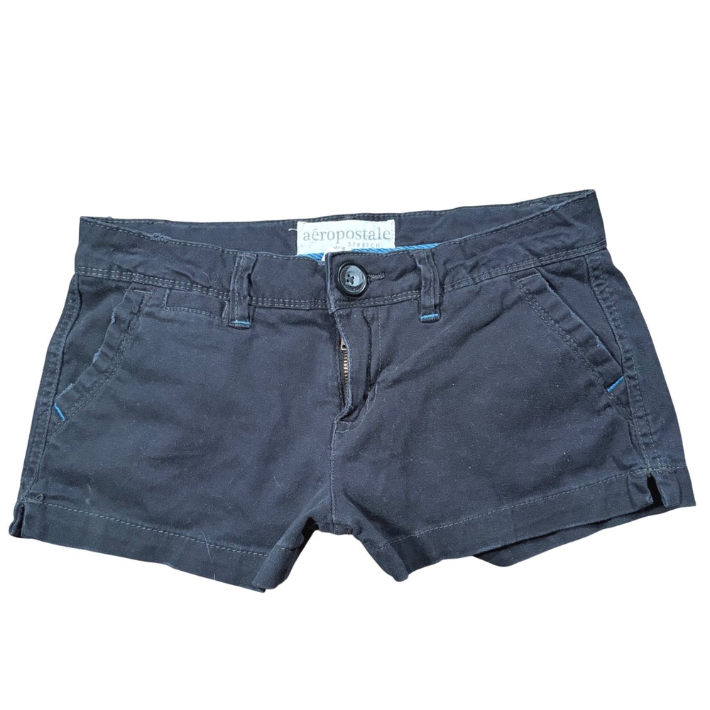 Y2K Micro Mini Aeropostale Black Chino Shorts Size 3/4 Low Rise Button